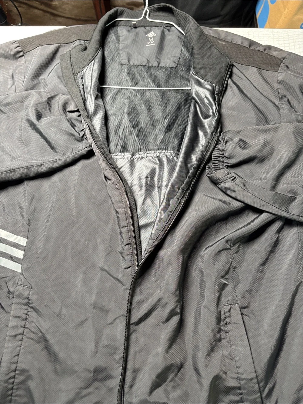 adidas Men's Black Windbreaker Jacket with Reflective Stripes sz M